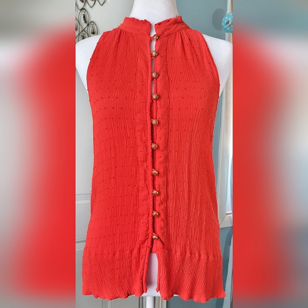 Maeve Anthropologie Alemeda Halter Top Women's M Red Sleeveless Crinkle Swiss Do